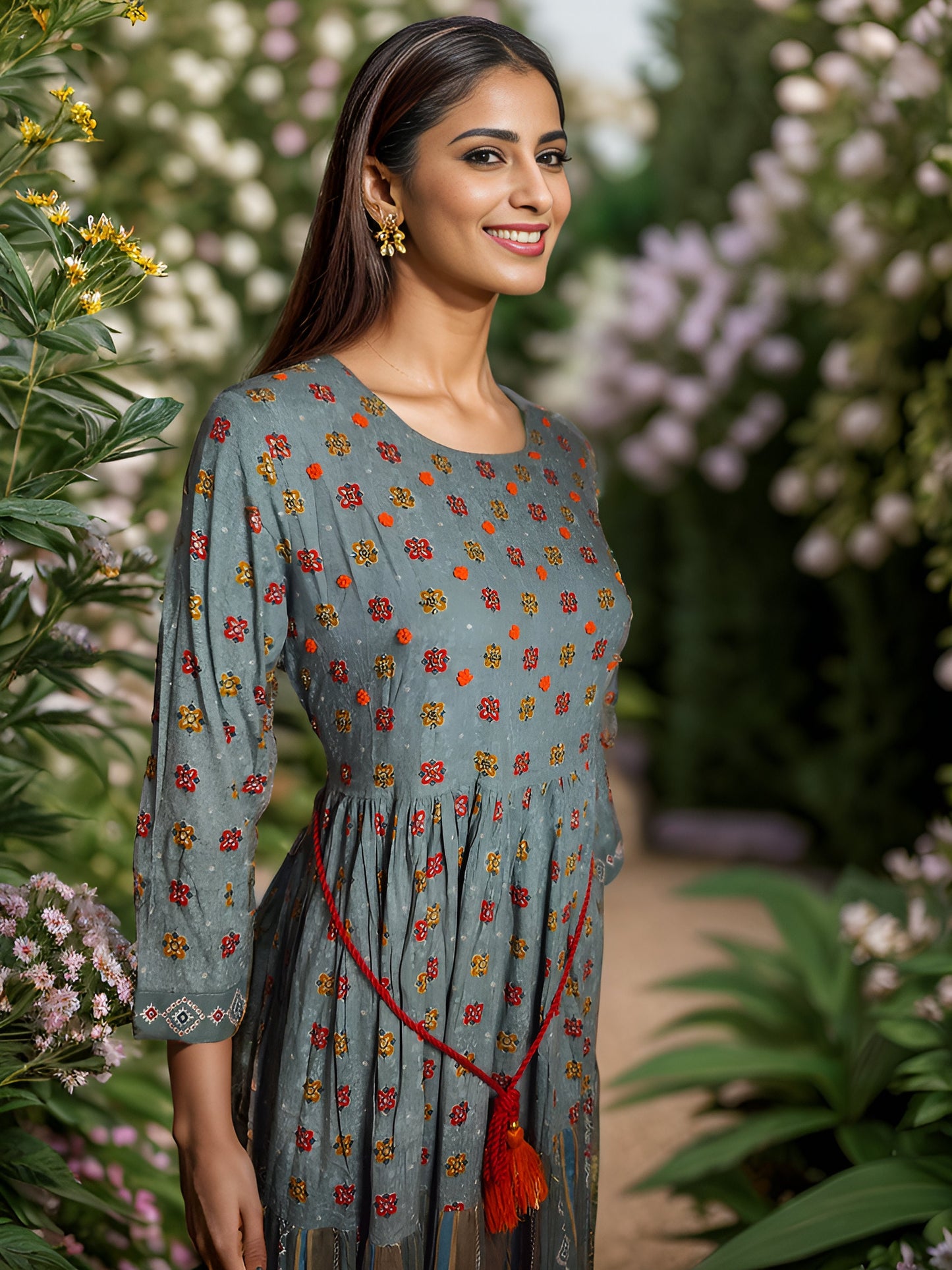 Rayon maxi dress with 3/4th sleeves