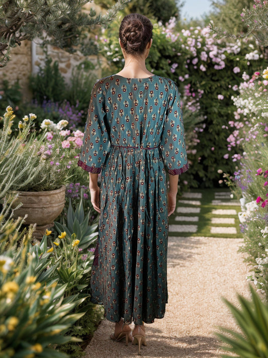 Rayon Floral Embroidered Maxi Dress