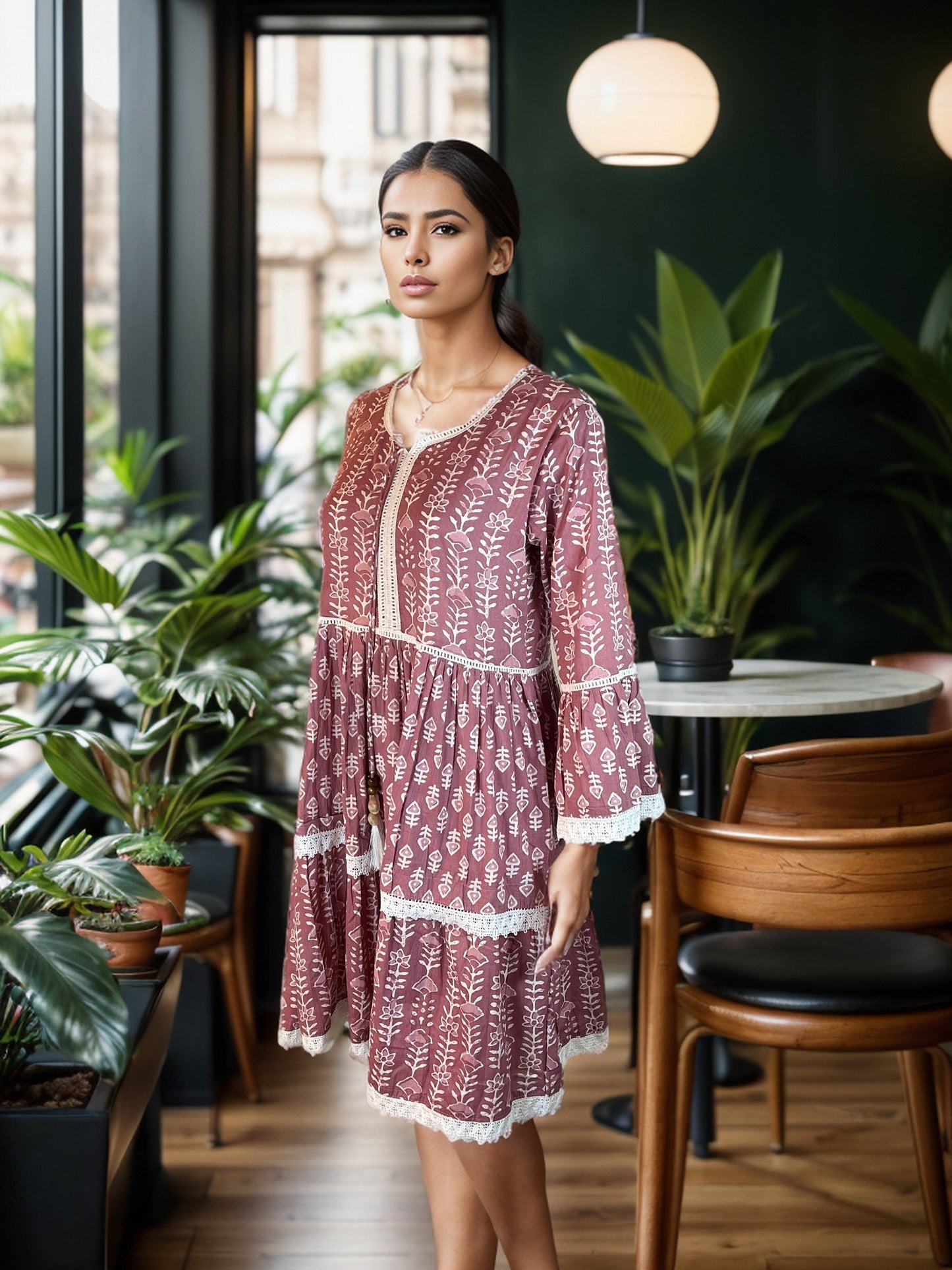 Batik print cotton mini dress