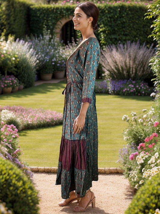 Rayon Floral Embroidered Maxi Dress