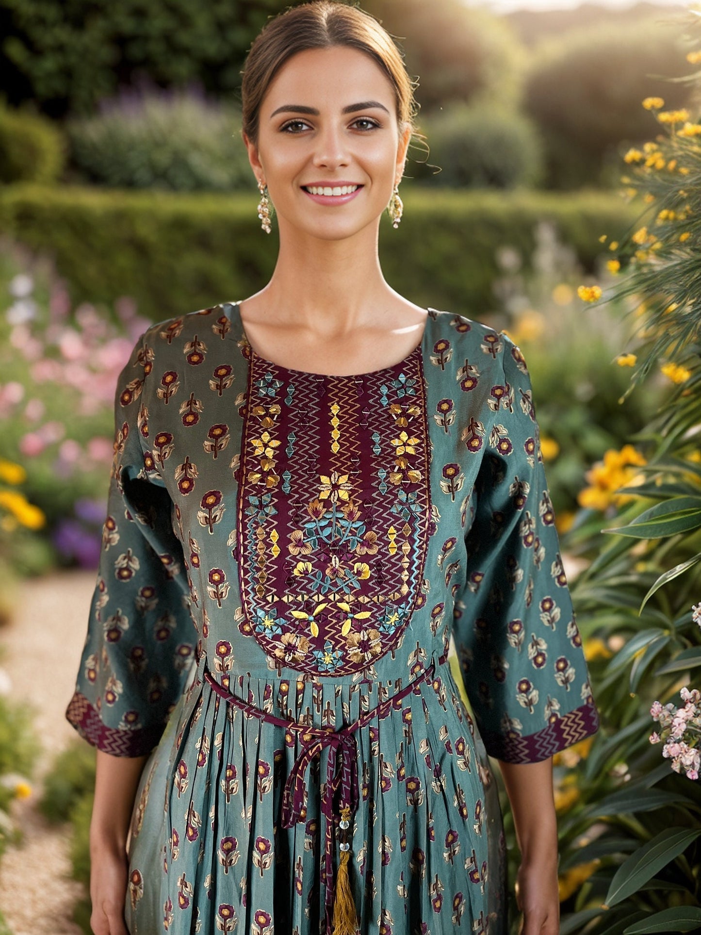 Rayon Floral Embroidered Maxi Dress