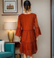 Beautiful Rust Color Schiffli dress with bell sleeves