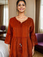 Beautiful Rust Color Schiffli dress with bell sleeves