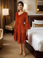 Beautiful Rust Color Schiffli dress with bell sleeves