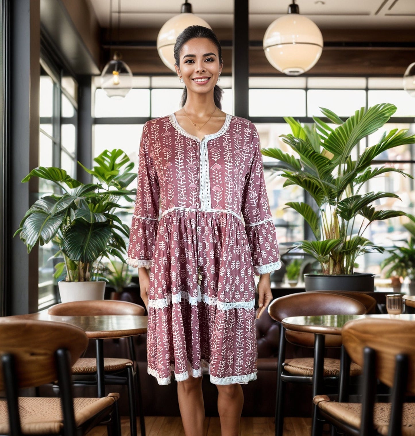 Batik print cotton mini dress