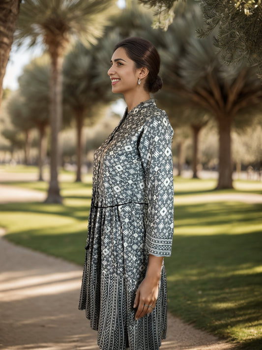 Printed gray rayon dress