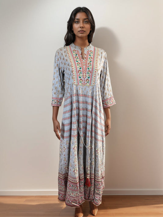 Charming Floral Printed Rayon Maxi Dress