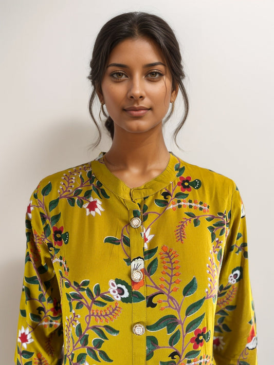 Charming Floral Printed Rayon A-Line Maxi Dress