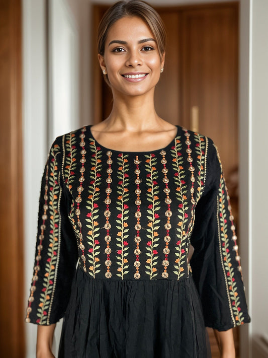 Noir Embroidered Maxi Dress