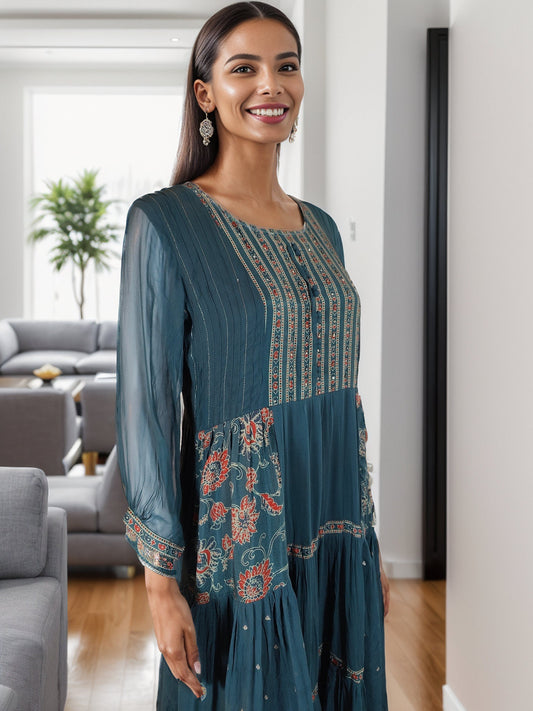 Beautiful Georgette Maxi dress with Layers and full sleeves