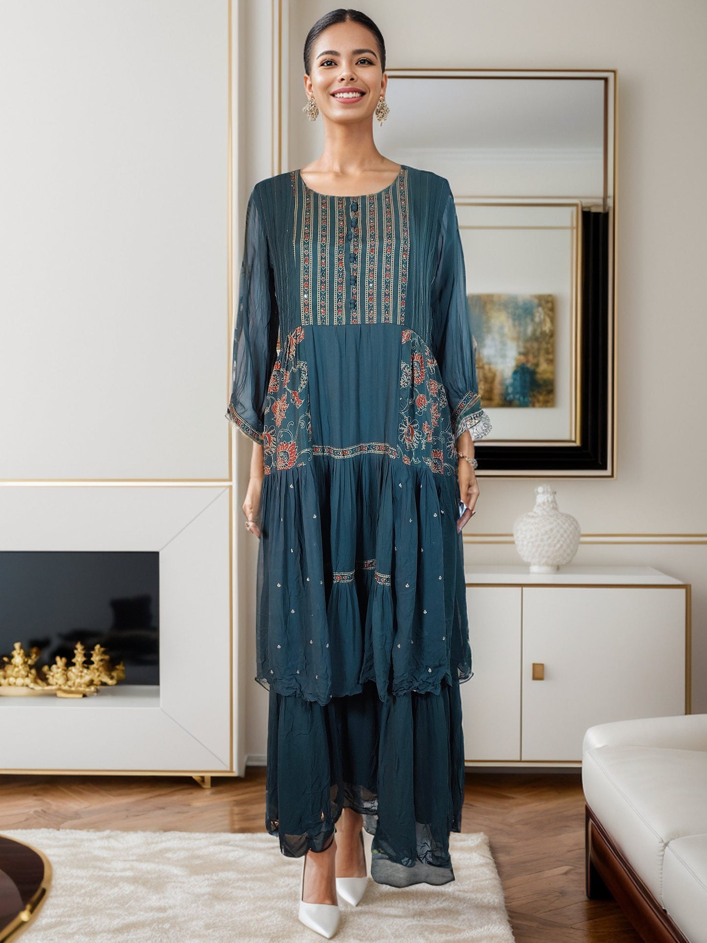 Beautiful Georgette Maxi dress with Layers and full sleeves