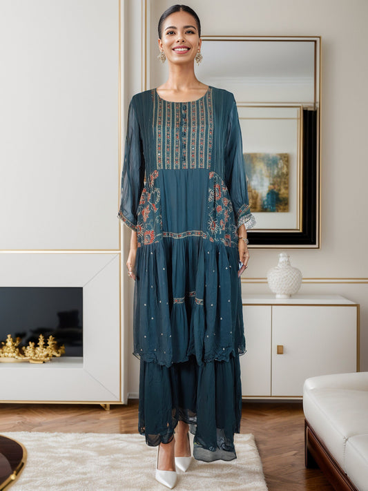 Beautiful Georgette Maxi dress with Layers and full sleeves