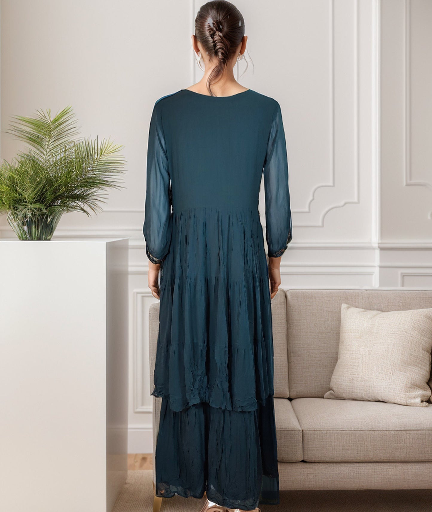 Beautiful Georgette Maxi dress with Layers and full sleeves