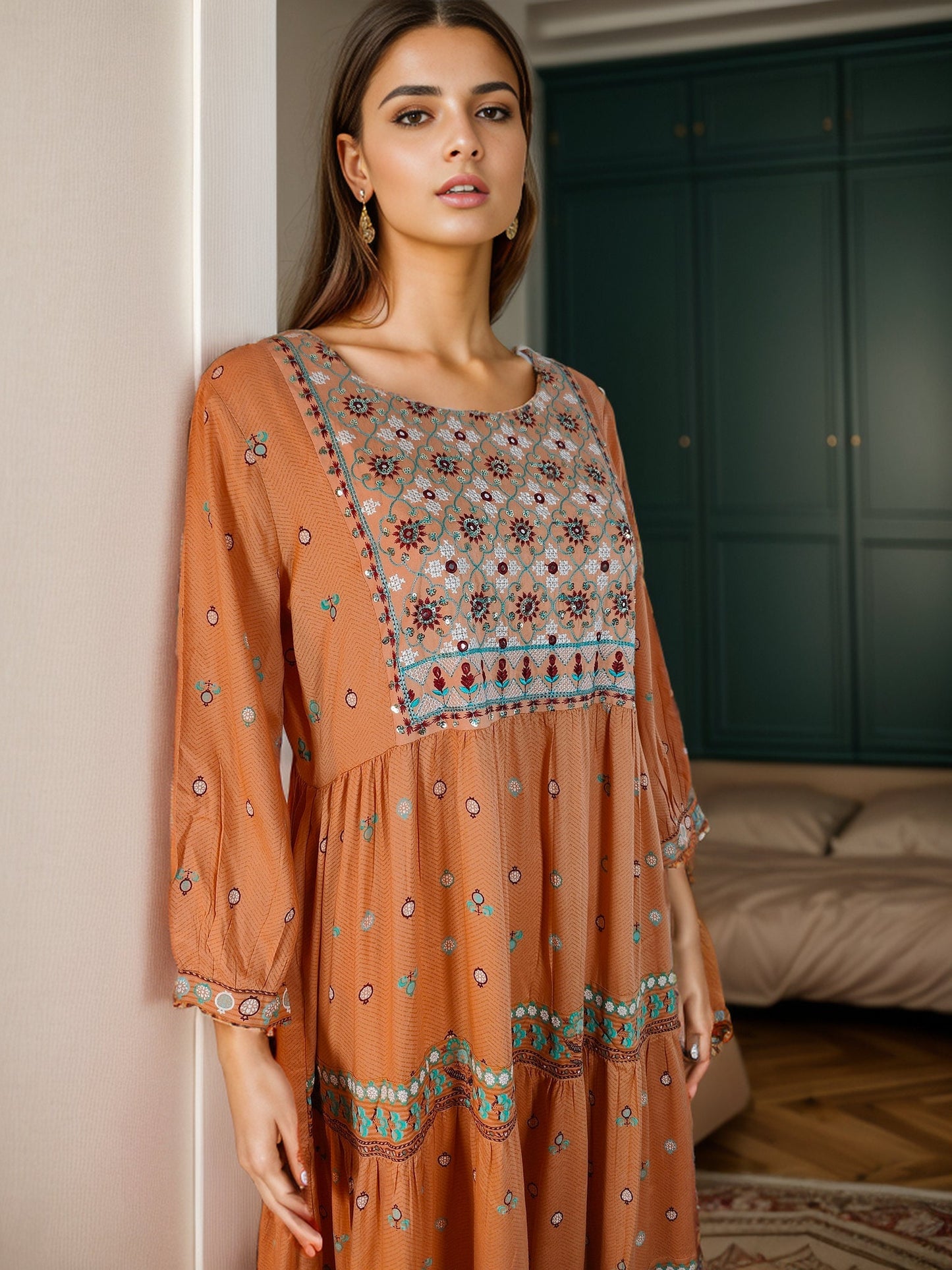 Rustic Color Rayon printed Maxi Dress