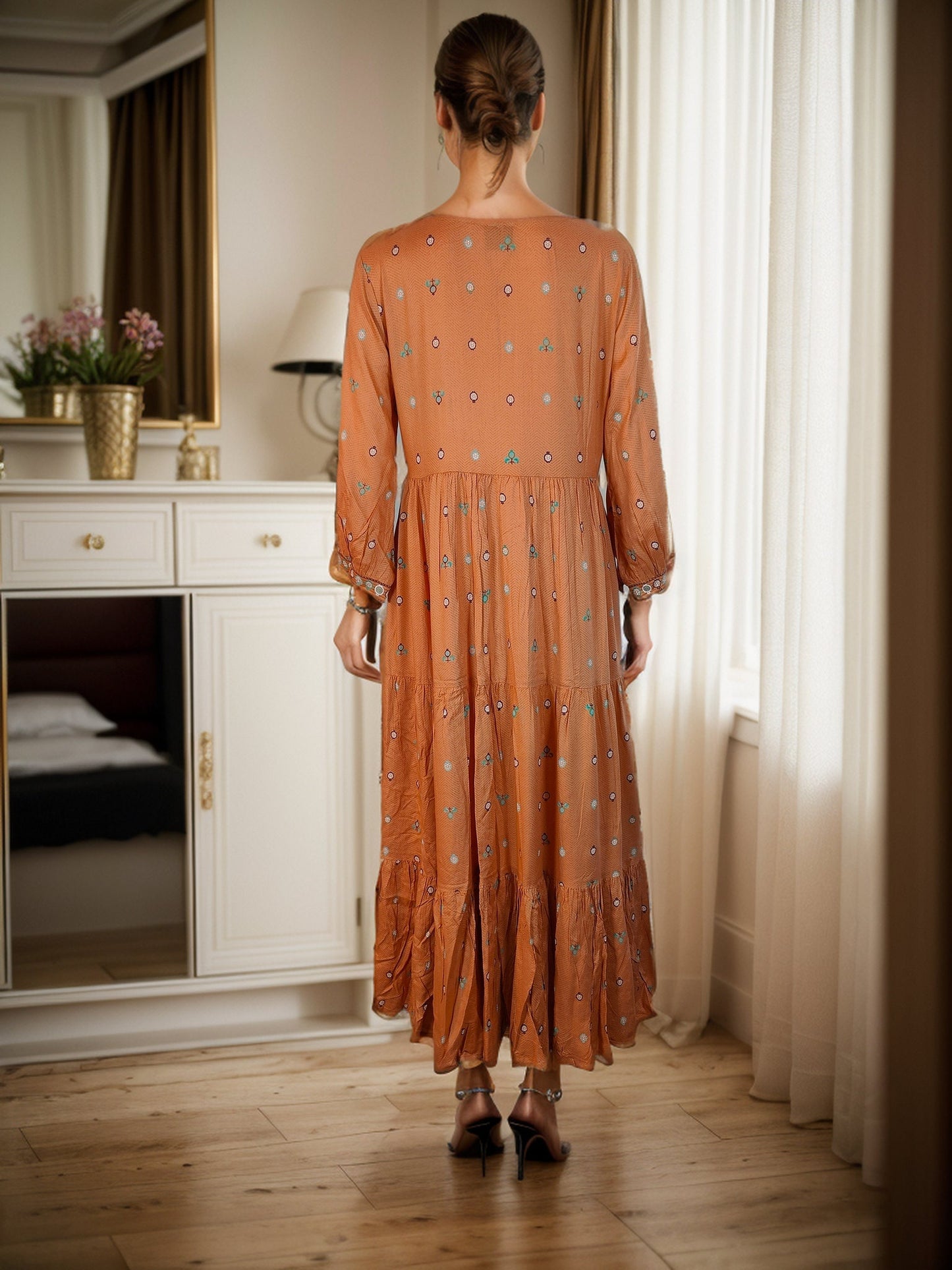 Rustic Color Rayon printed Maxi Dress