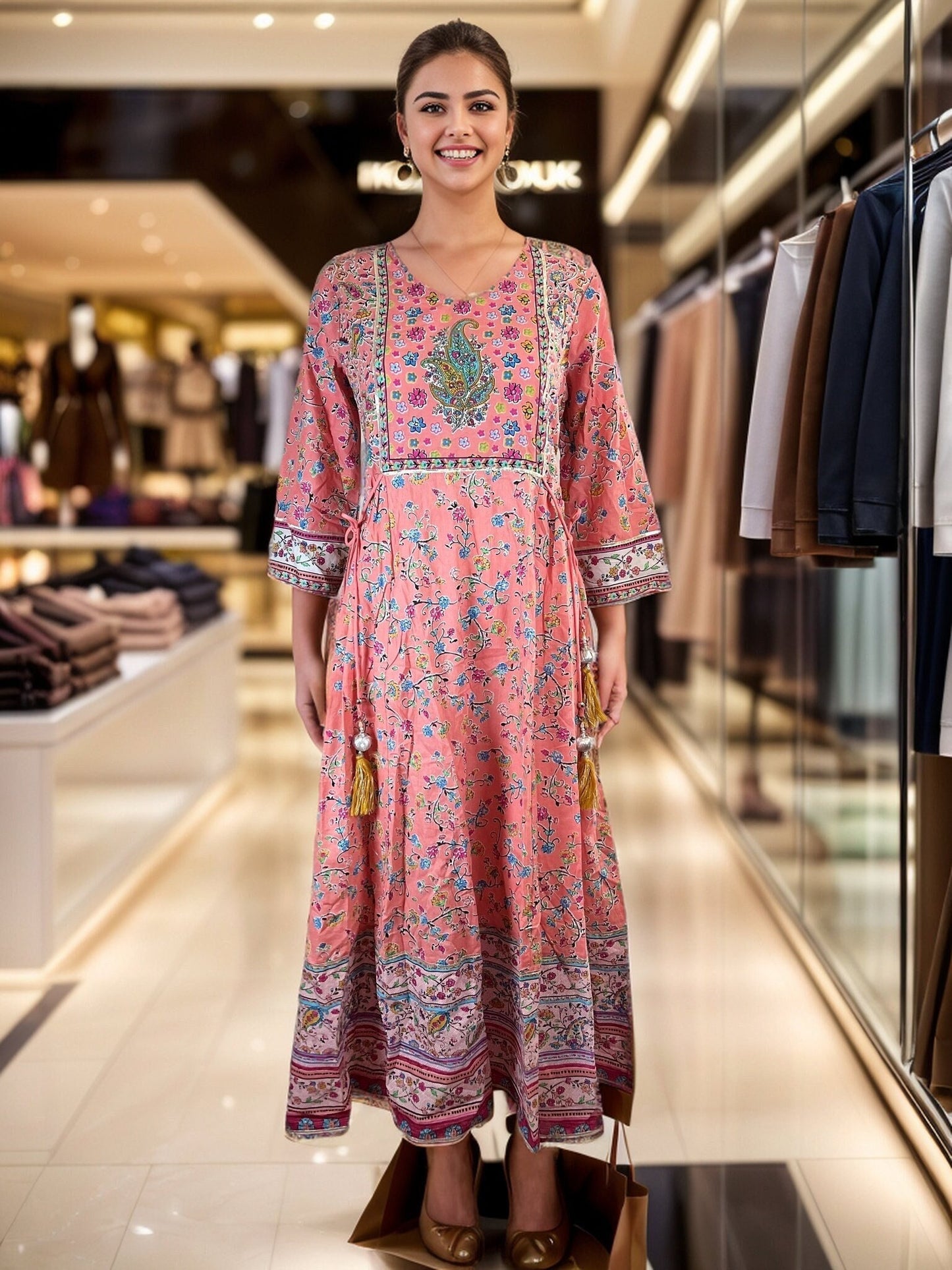 Floral Print A Line Maxi Dress