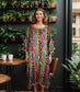 Multicolour printed Kaftan dress with Lace detailing