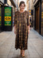 Brown and Yellow Tie Dyed Rayon Midi Dress