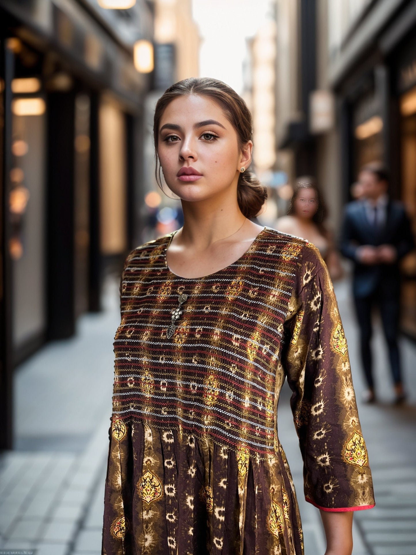 Brown and Yellow Tie Dyed Rayon Midi Dress