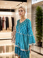Blue Batik printed Tunic with Bell sleeves and Lace detail