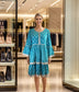 Blue Batik printed Tunic with Bell sleeves and Lace detail
