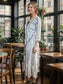 Elegant Gray and White Striped Cotton Maxi dress with 3/4th sleeves