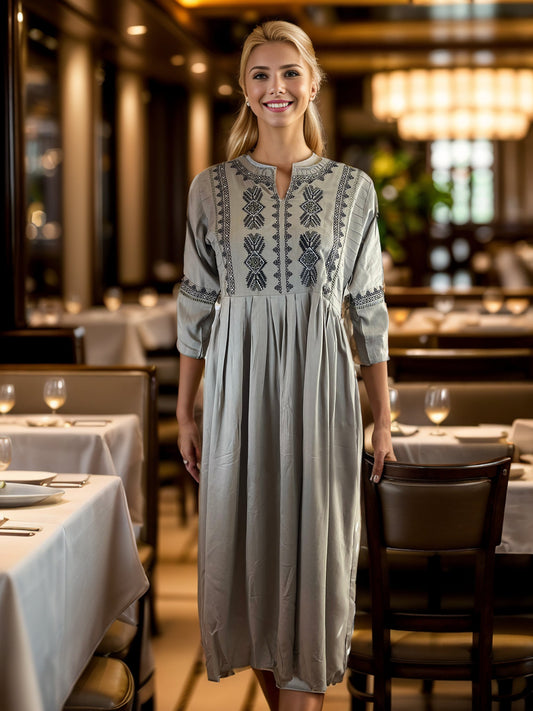 Natural Gray Maxi with Black Embroidery