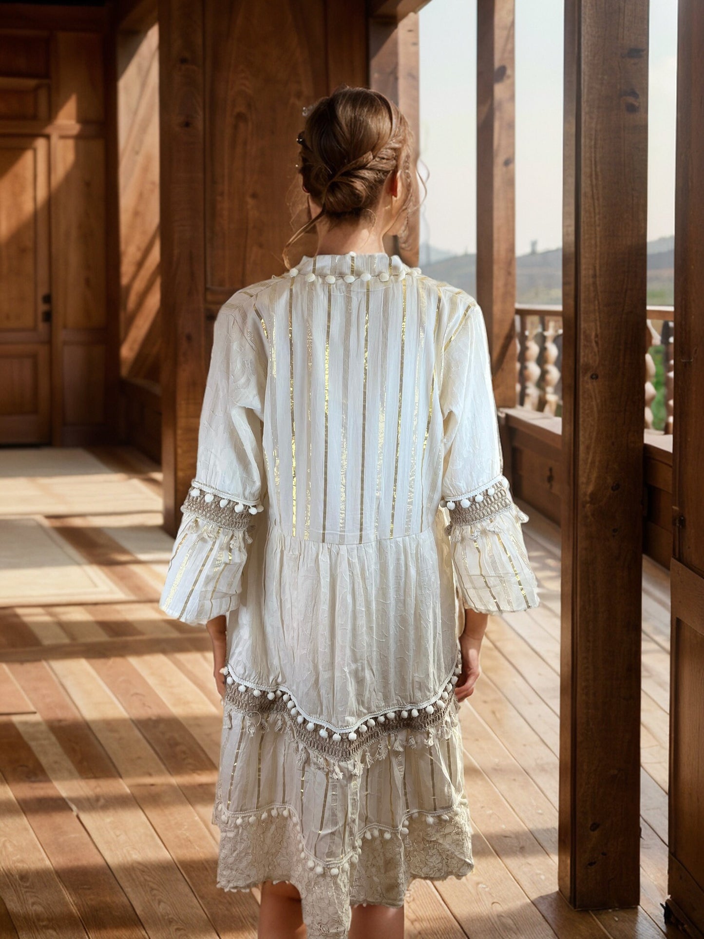 Ivory colored Tunic with Bell Sleeves and Lace detailing