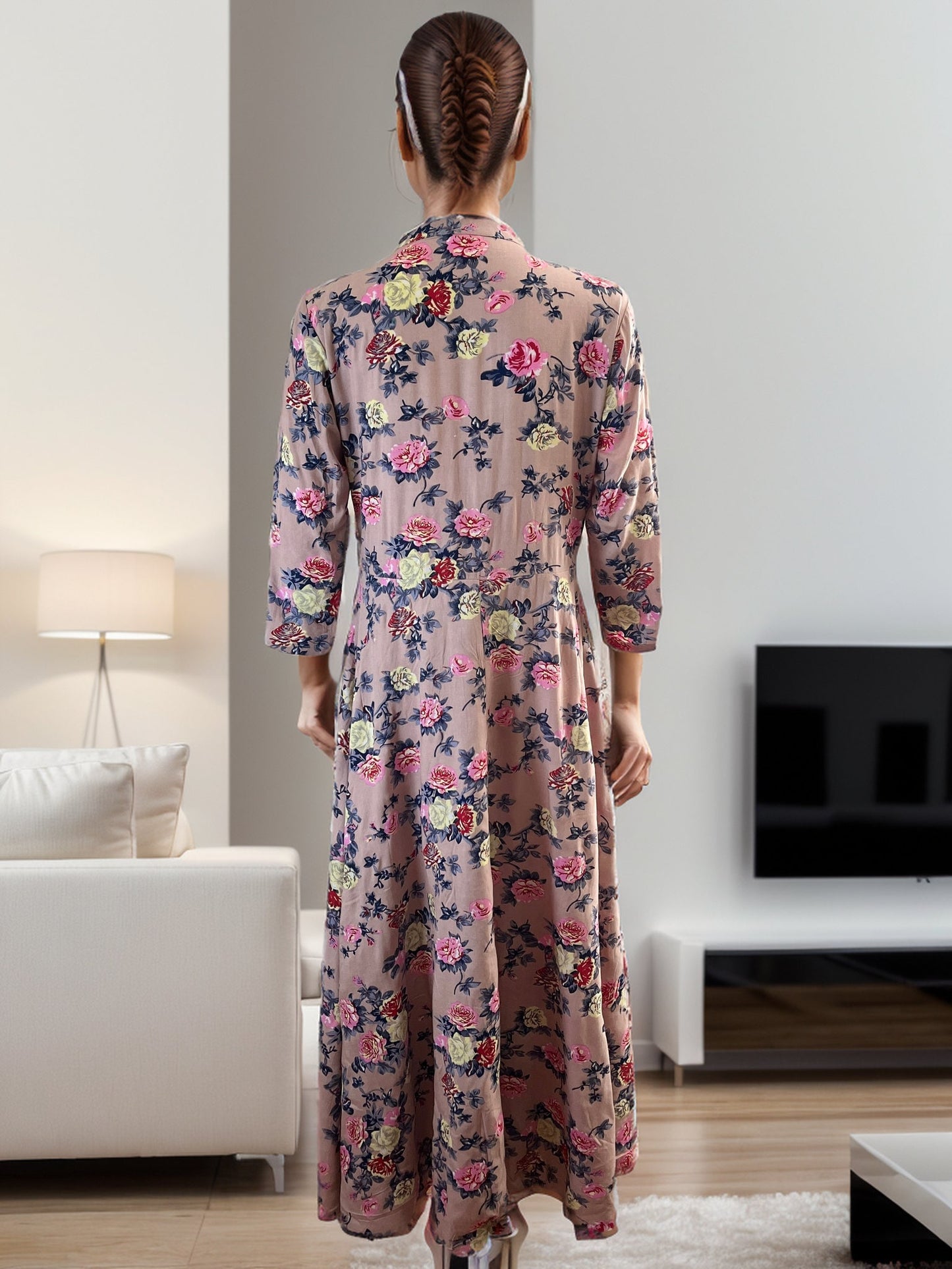 Flowery Printed Rayon Maxi Dress