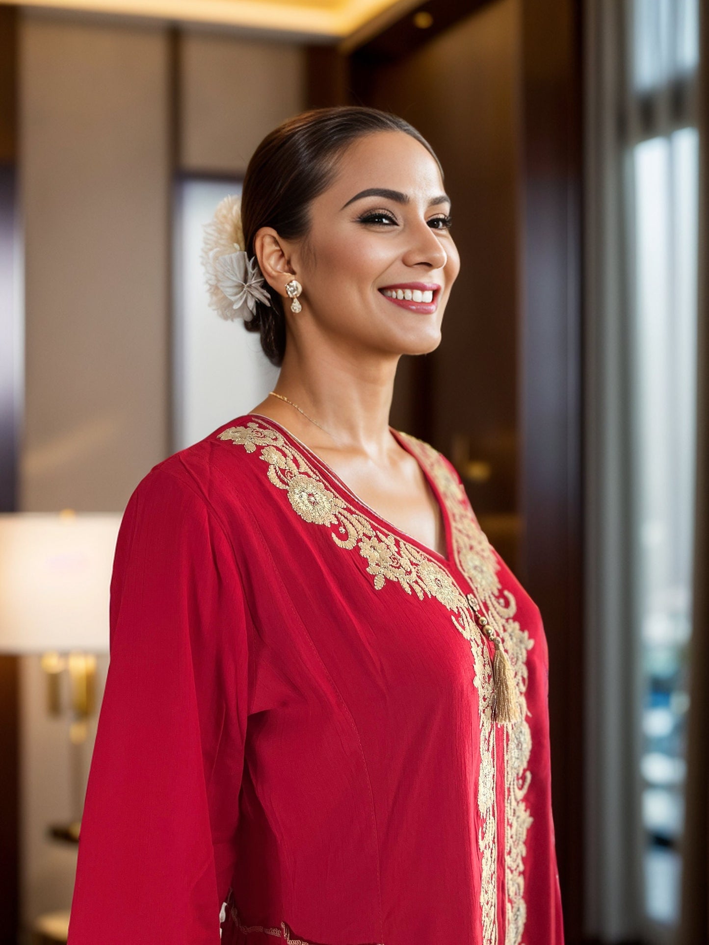 Gorgeous Red Rayon Embroidered Maxi Dress