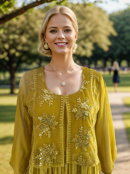 Elegant Mustard Maxi Dress with Sequins and Embroidery - Boho Chic Statement