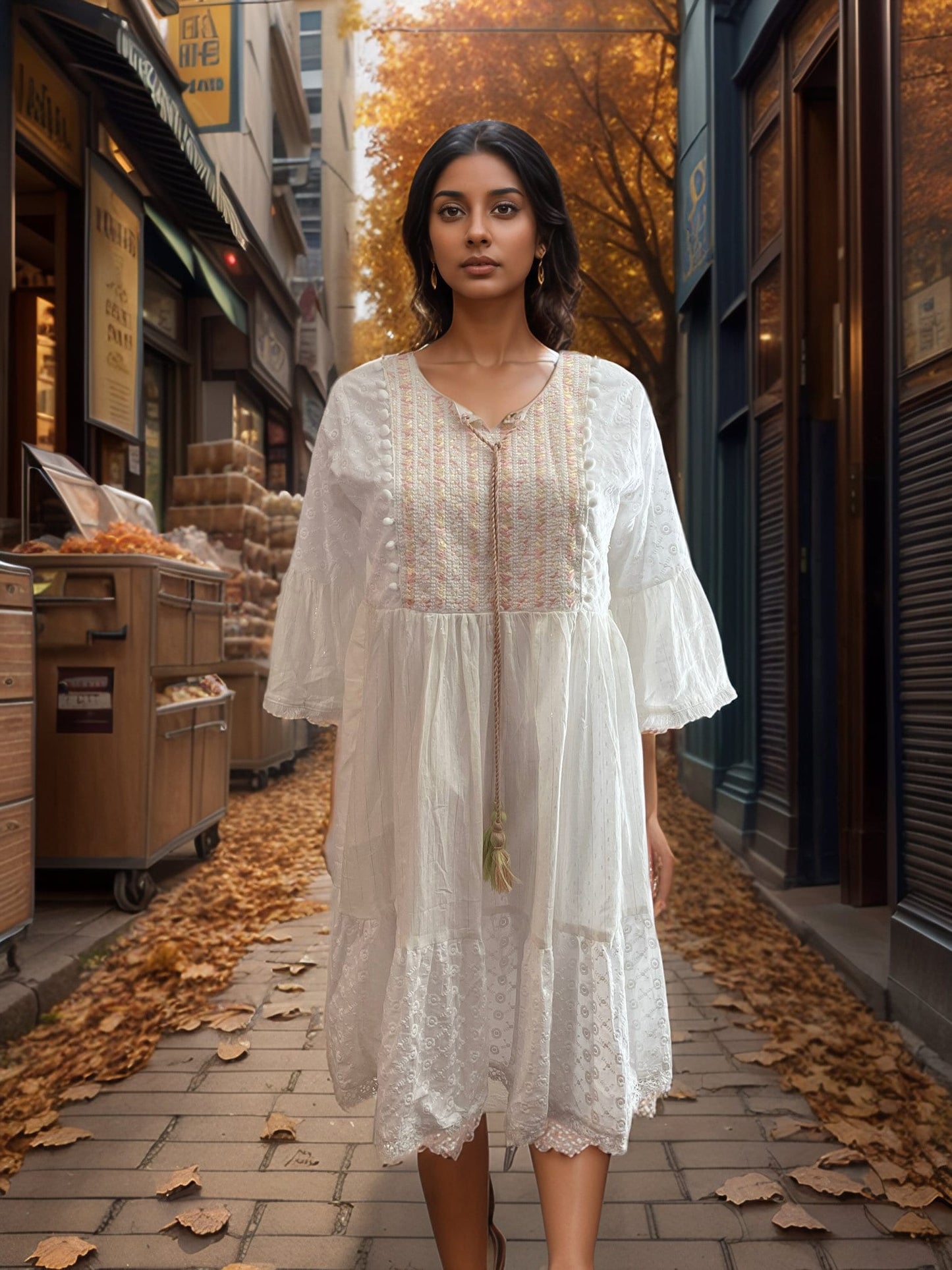 Gorgeous white Embroidered cotton Tunic with Bell sleeves
