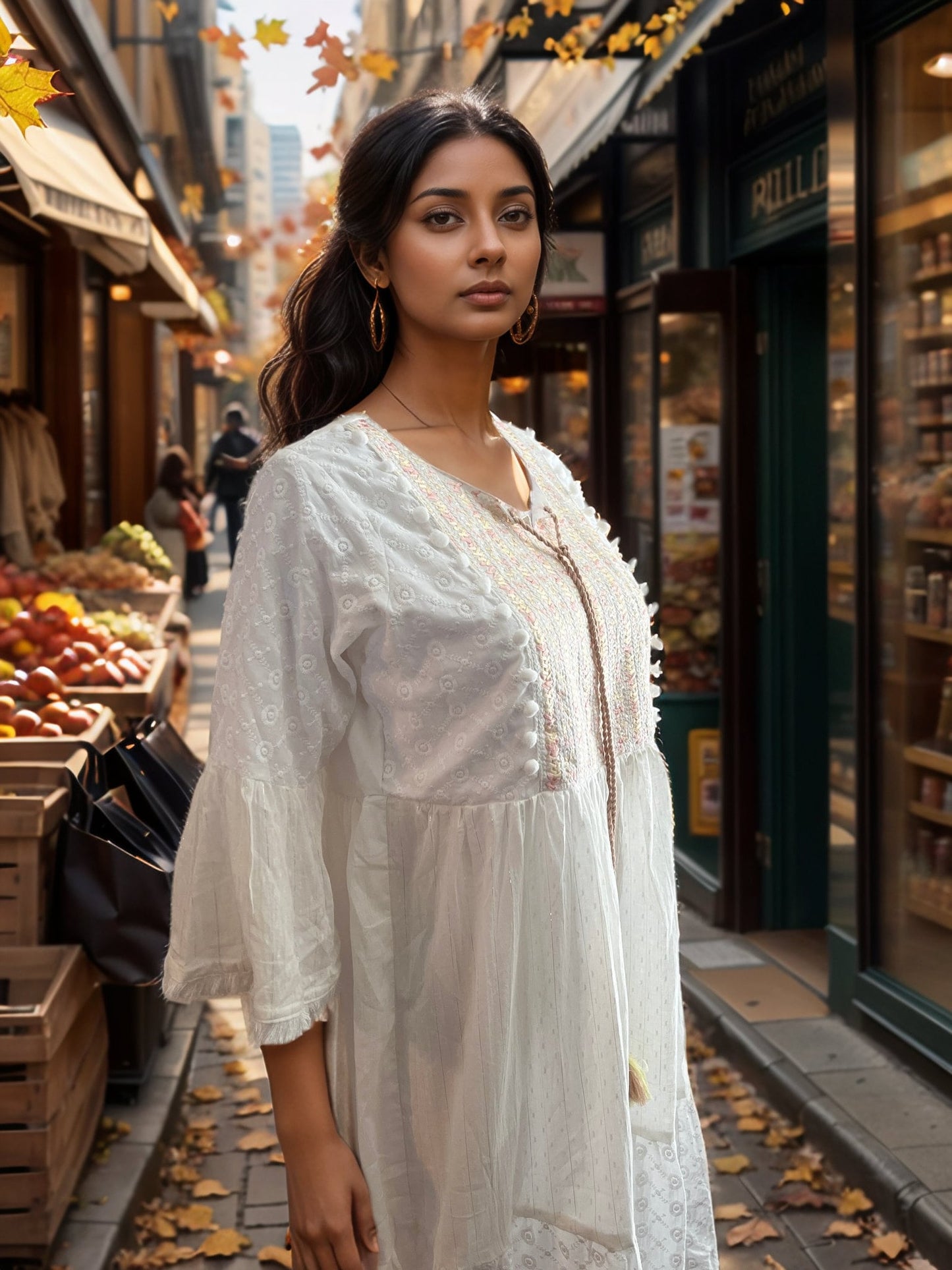 Gorgeous white Embroidered cotton Tunic with Bell sleeves