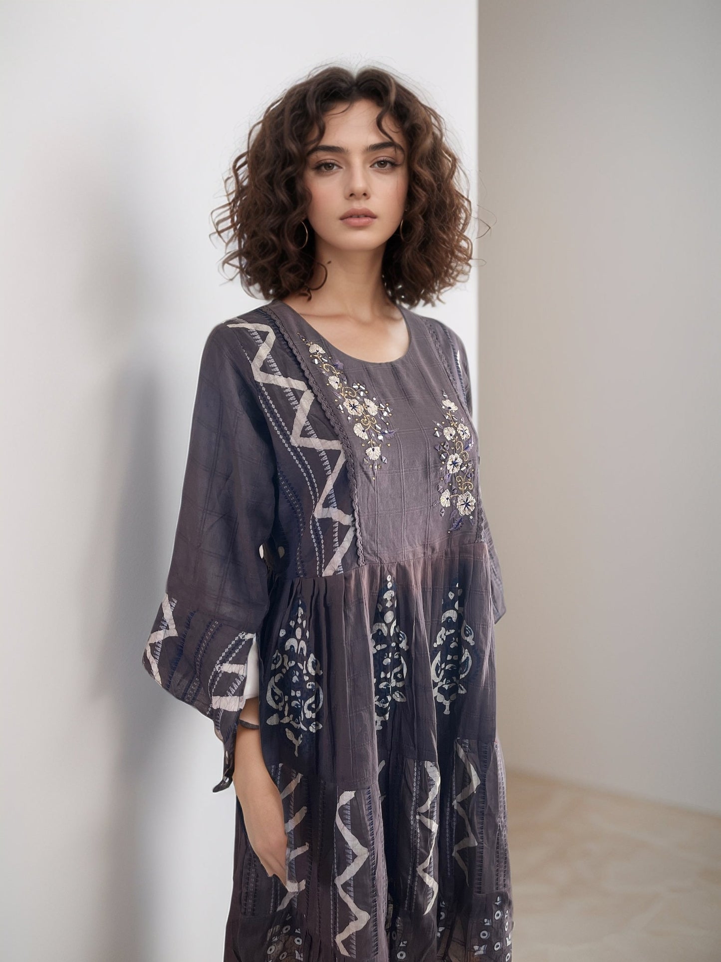 Timeless Gray Geometric Cotton Tunic