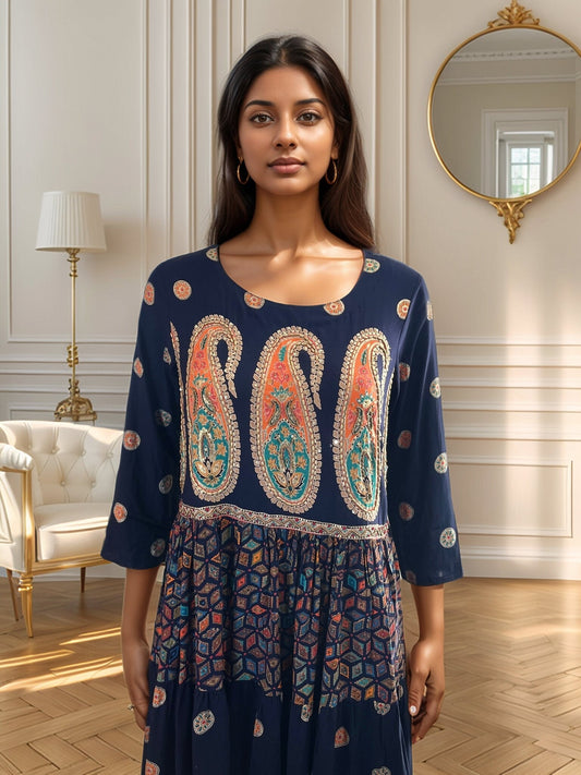 Stunning Colorful Paisley Rayon Maxi Dress