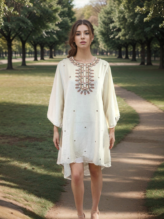 Embroidered Cotton Tunic with Kaftan Sleeves