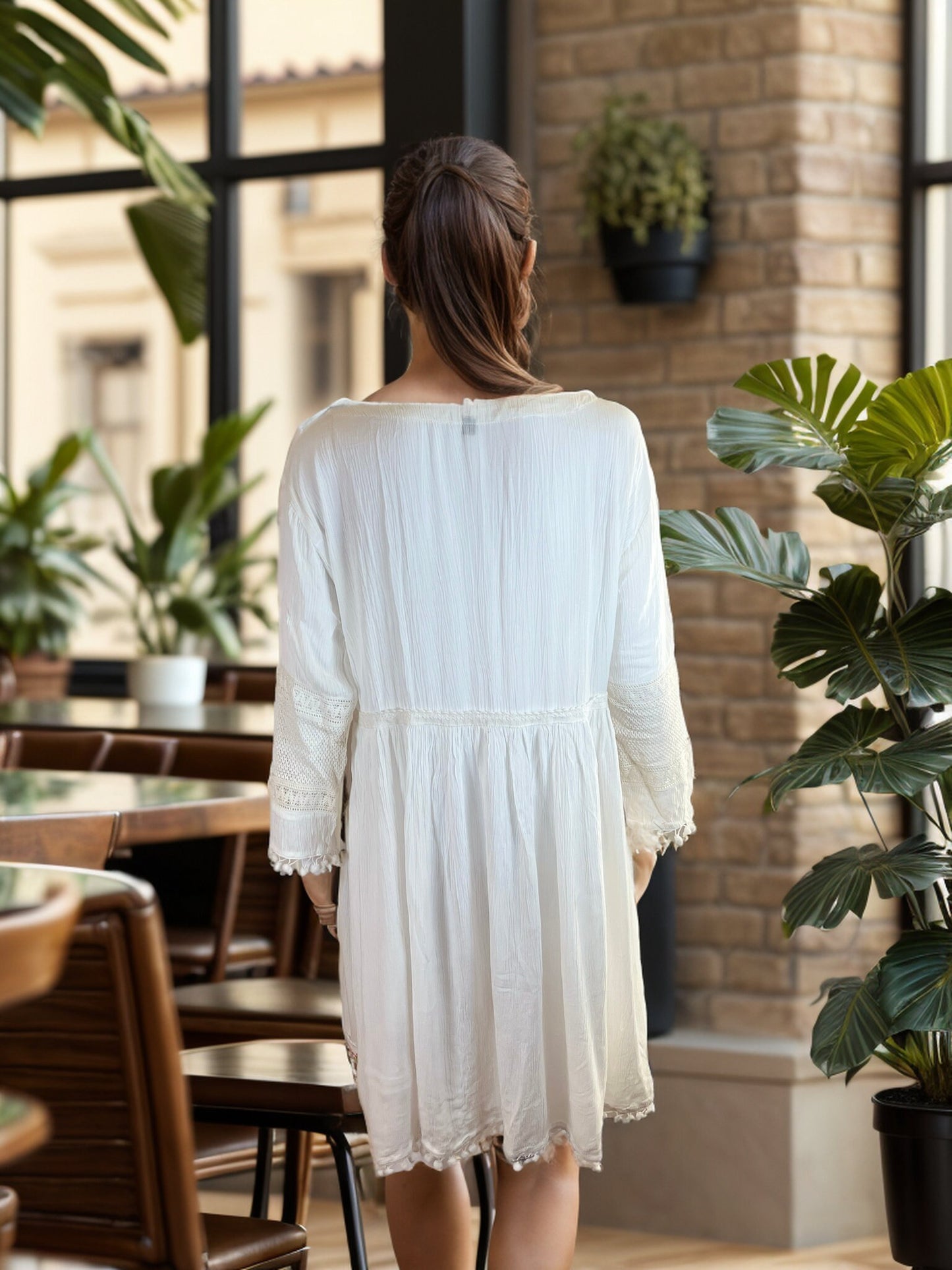 White Cotton Tunic with beautiful Lace detailed Sleeves with Embroidery