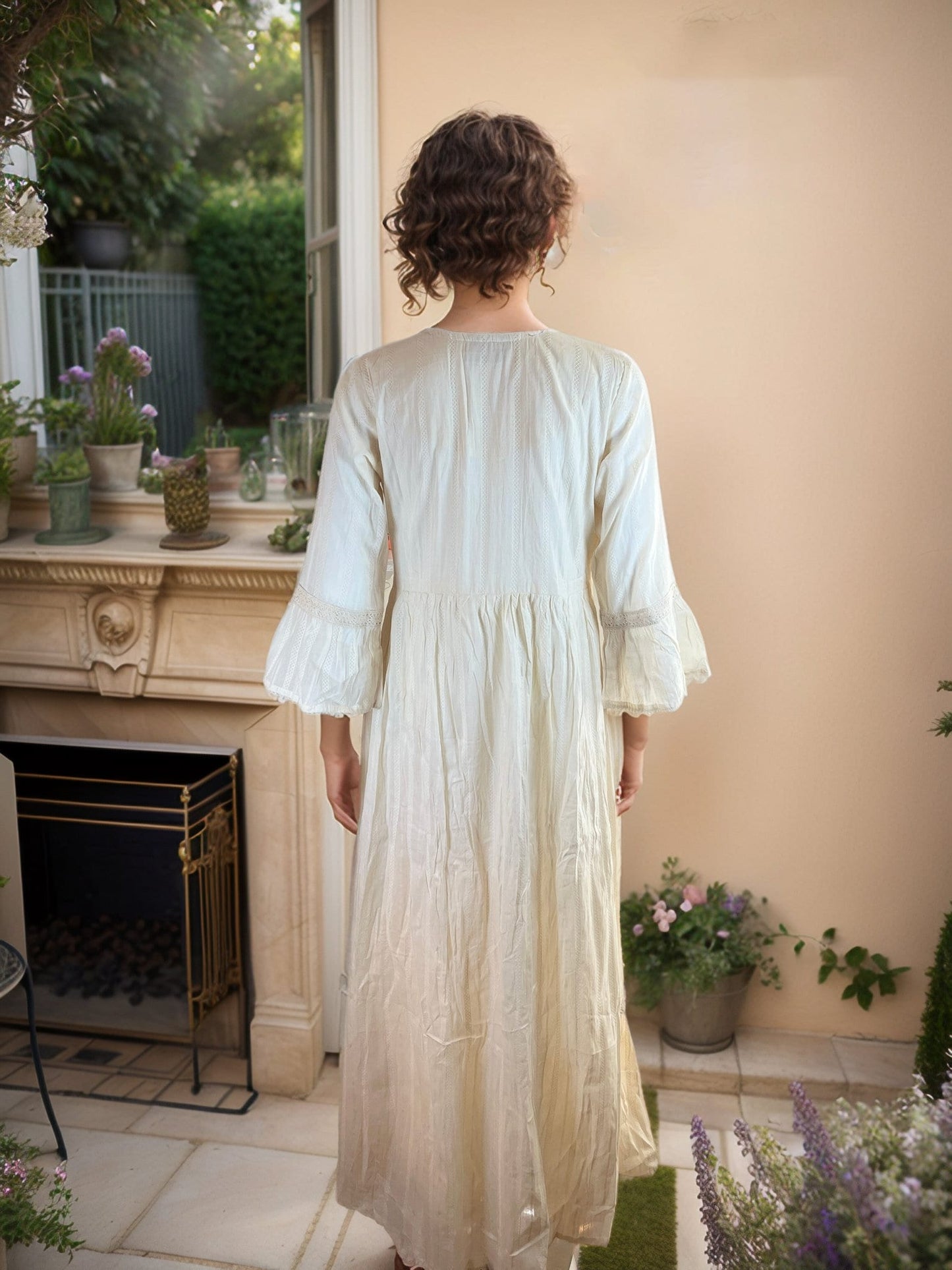 Beautiful Off white embroidered Maxi Dress with Bell Sleeves