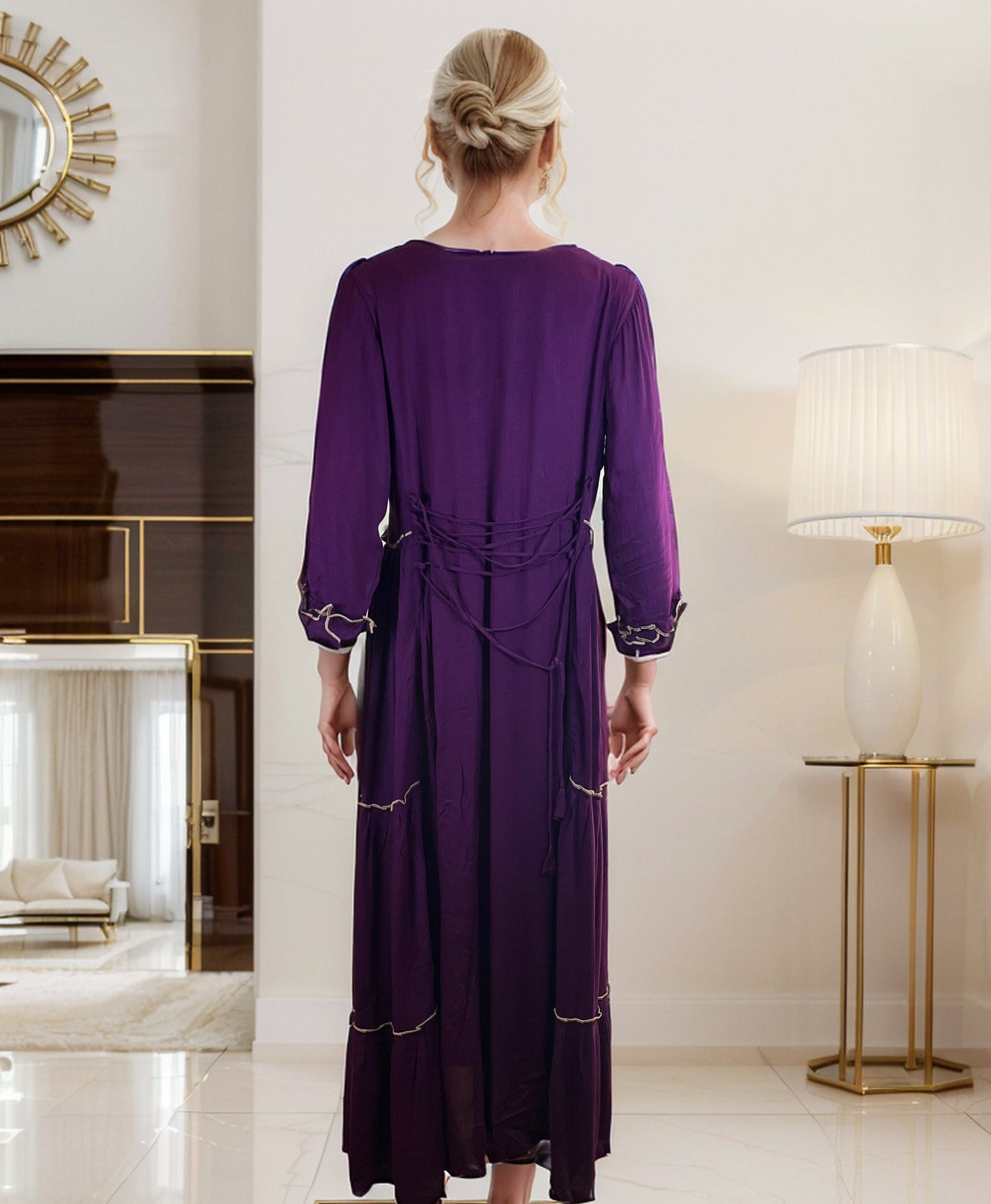 Exquisite Purple Layered and Embroidered  Rayon Maxi