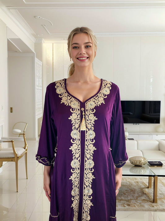 Exquisite Purple Layered and Embroidered  Rayon Maxi