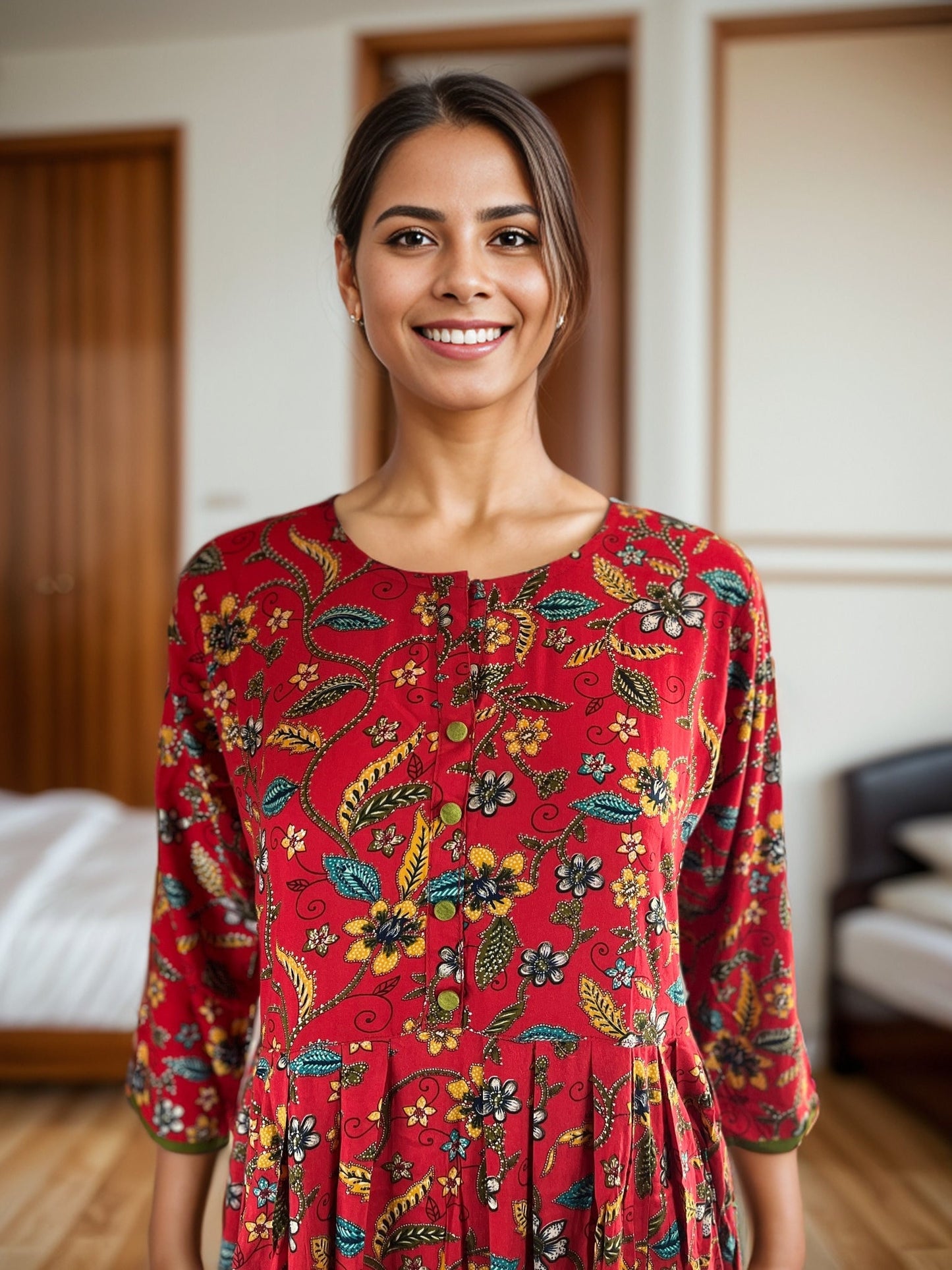 Red Floral printed Rayon Maxi