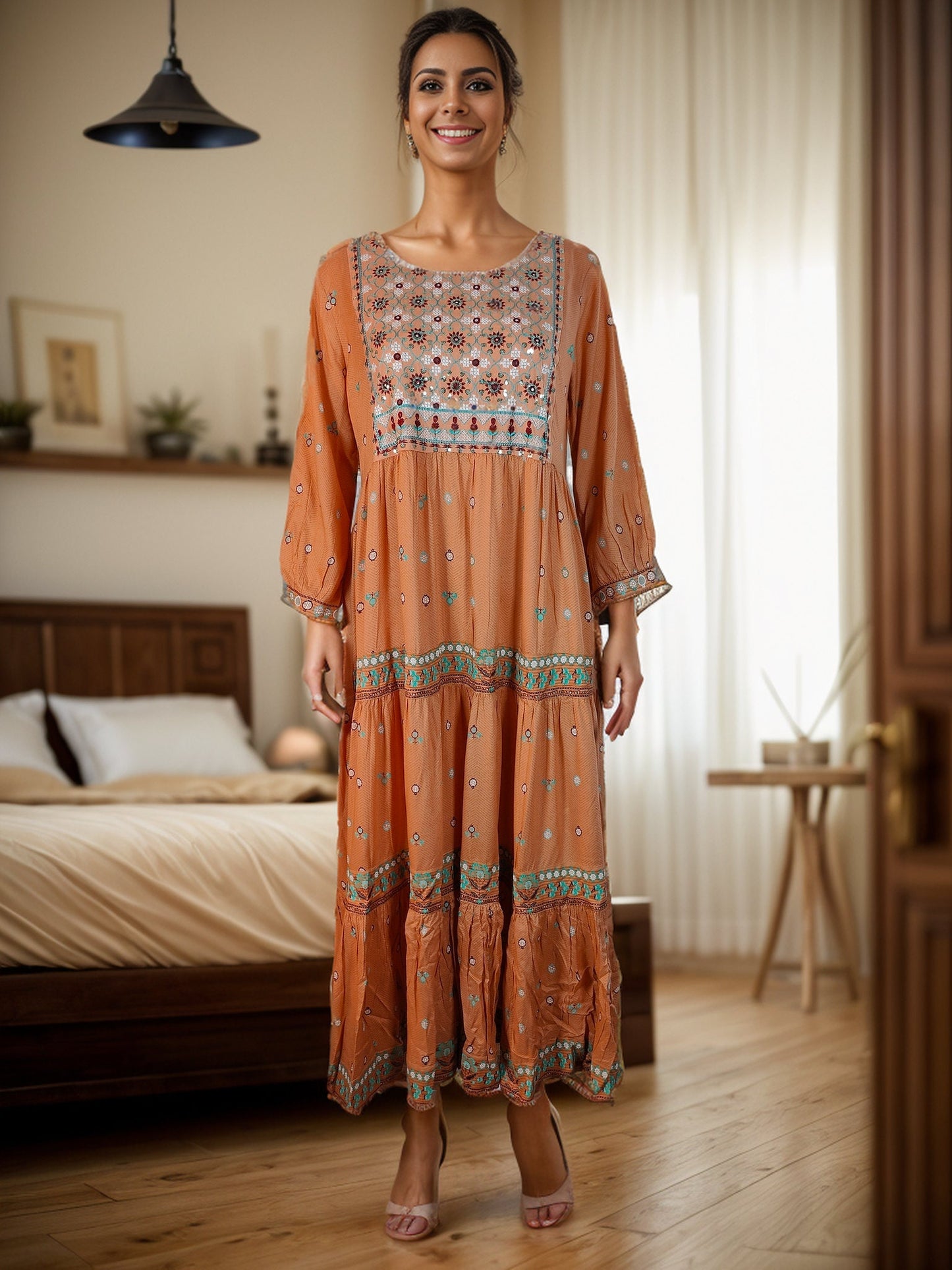 Rustic Color Rayon printed Maxi Dress