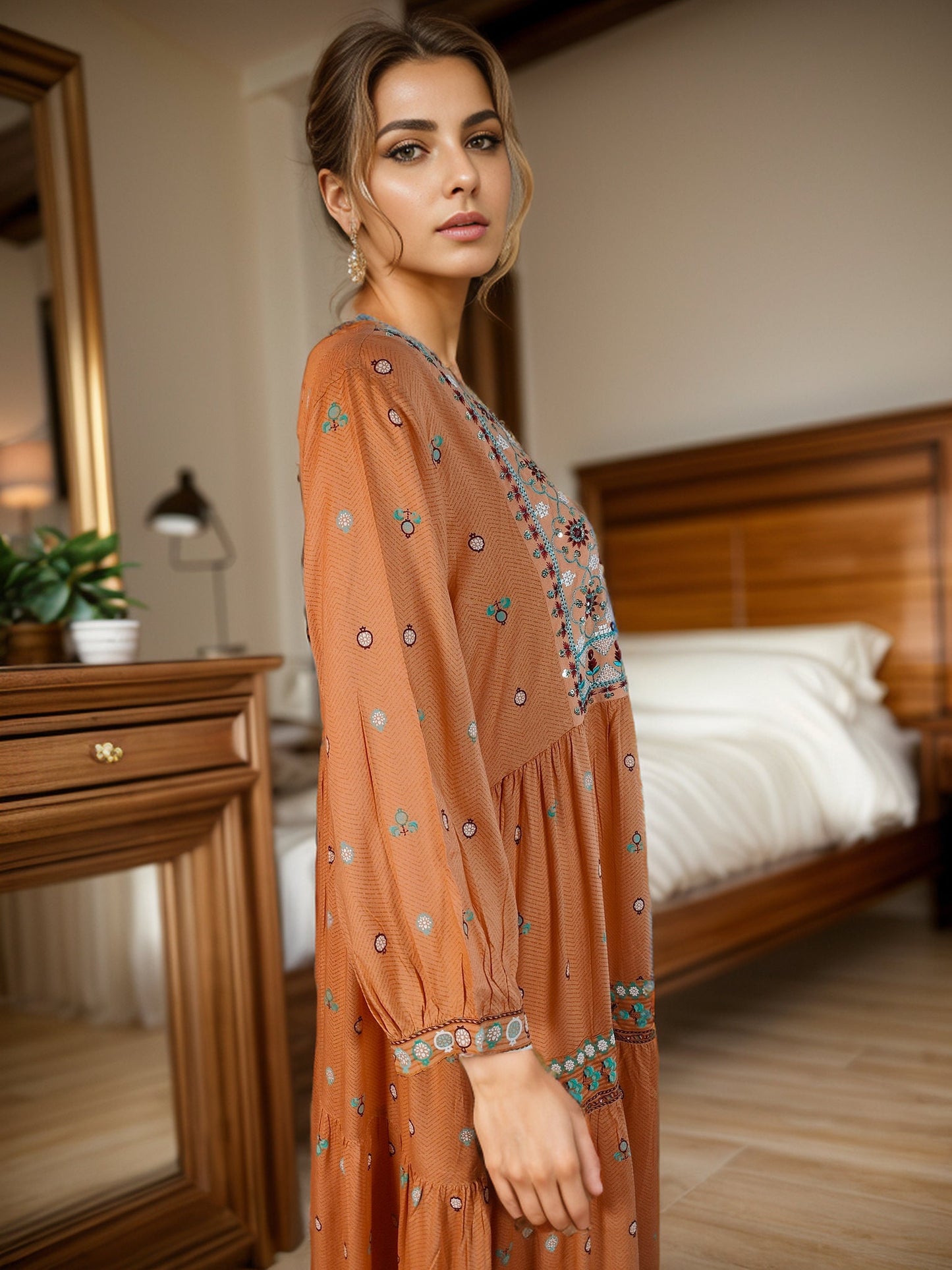 Rustic Color Rayon printed Maxi Dress