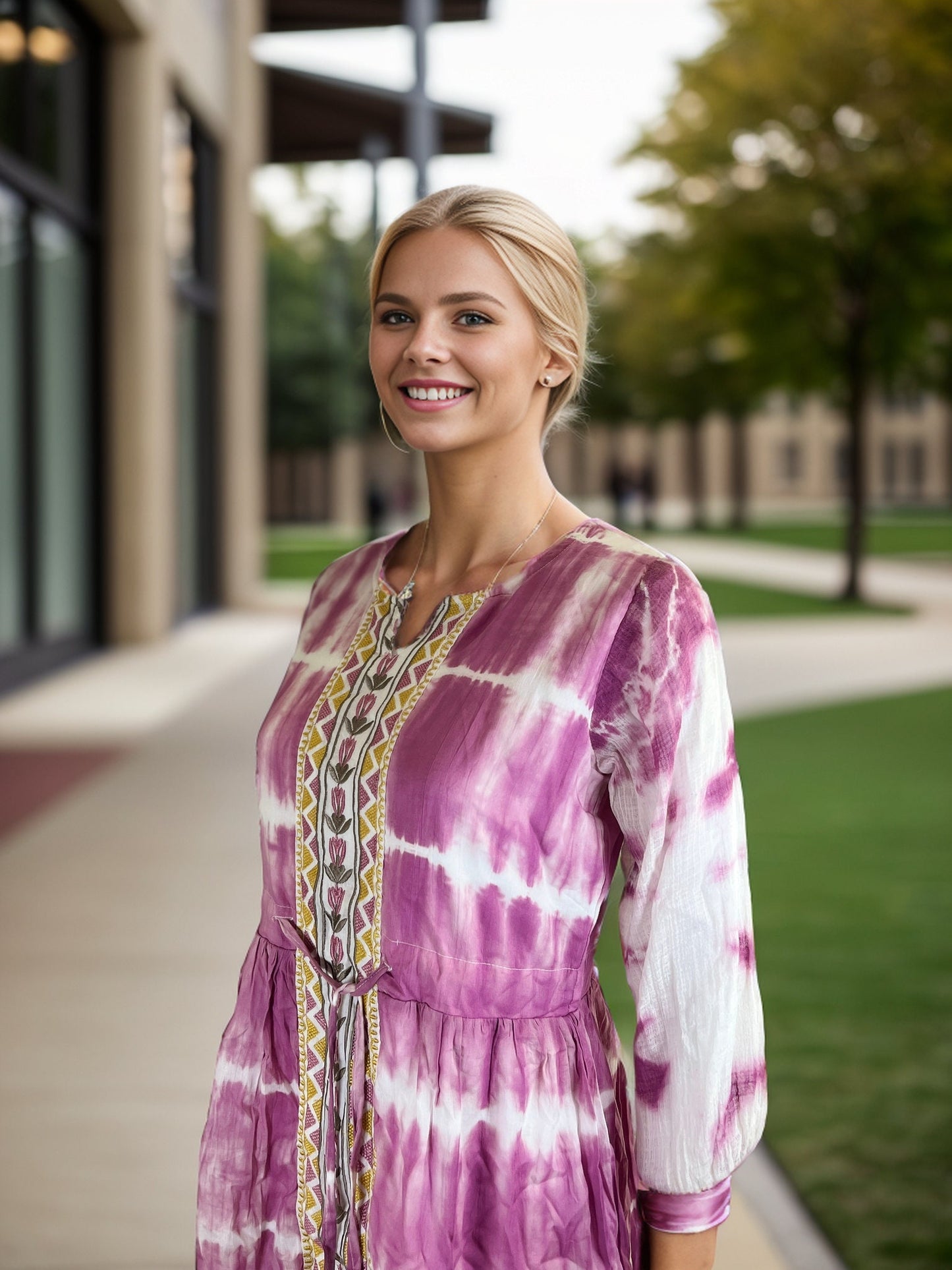 Elegant Pink and White Maxi Dress