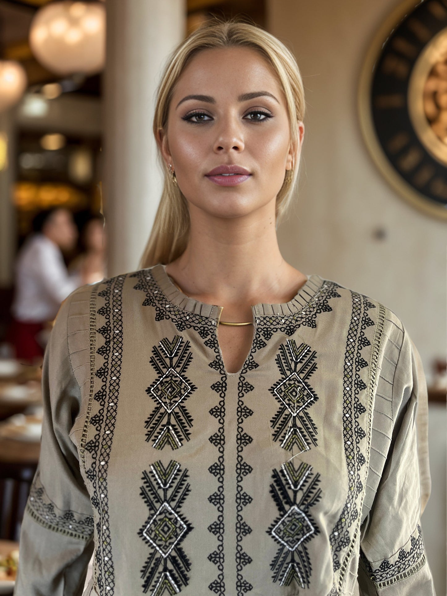 Natural Gray Maxi with Black Embroidery