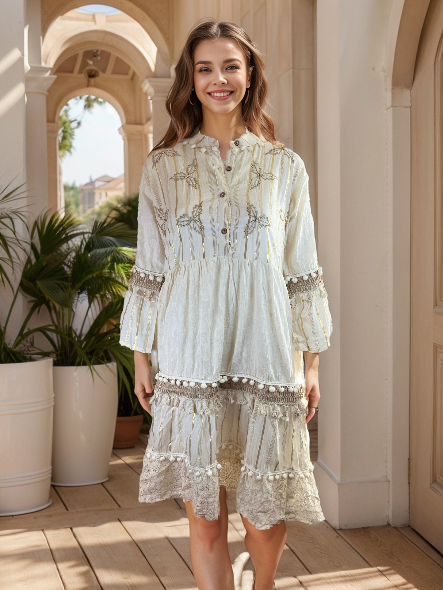 Ivory colored Tunic with Bell Sleeves and Lace detailing