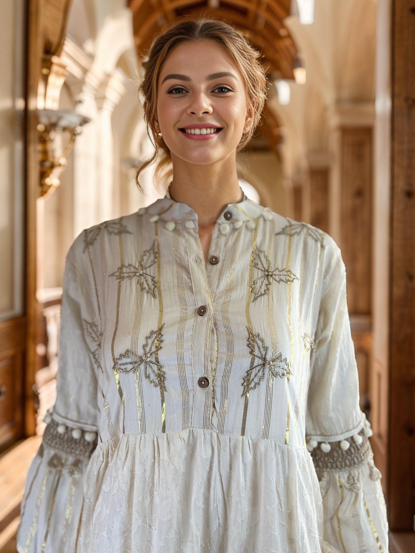 Ivory colored Tunic with Bell Sleeves and Lace detailing