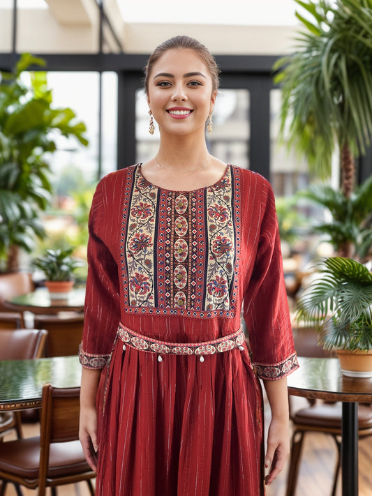 Beautiful Floral Maxi dress with Bell Sleeves and Belt accessory
