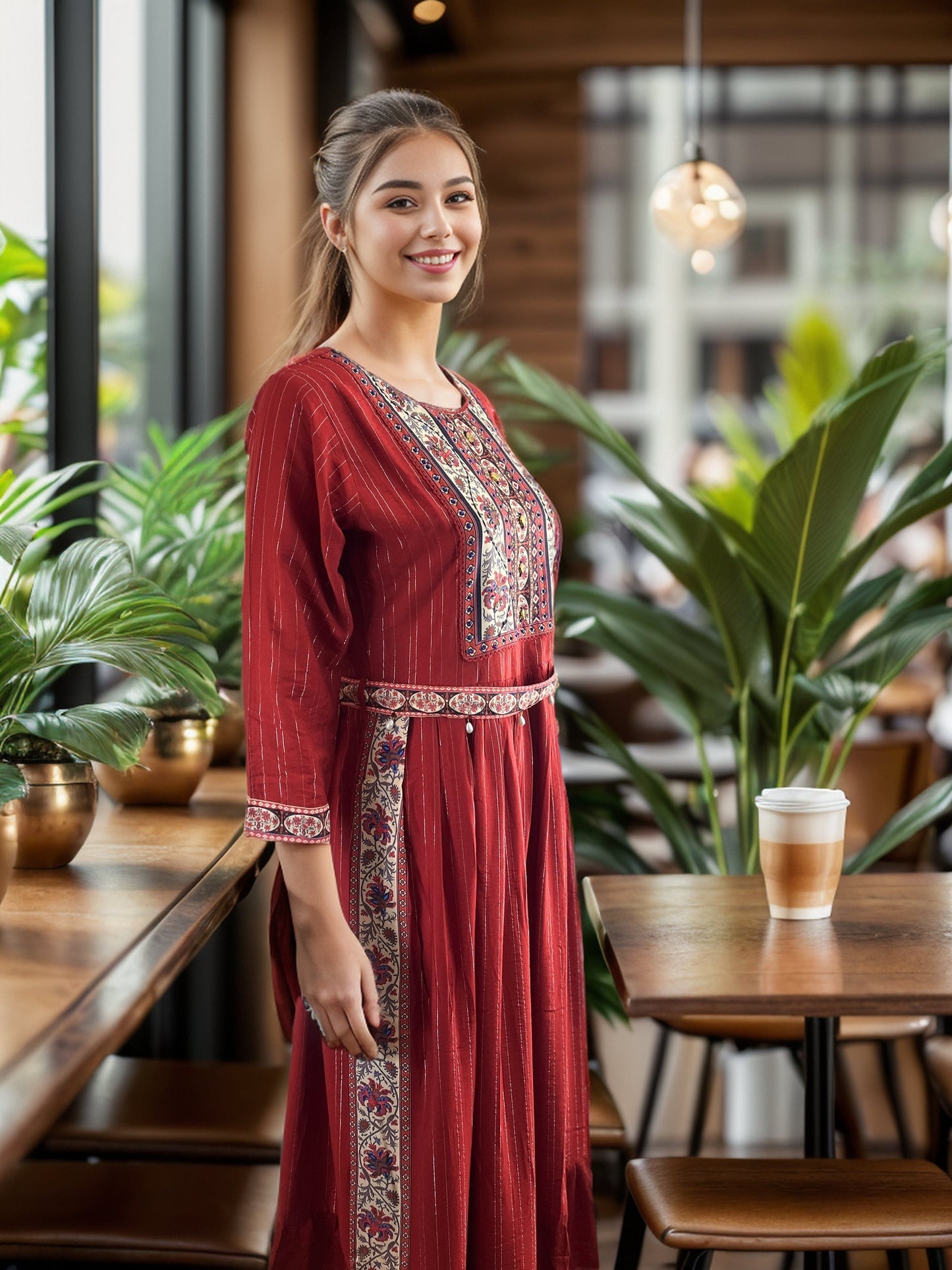 Beautiful Floral Maxi dress with Bell Sleeves and Belt accessory