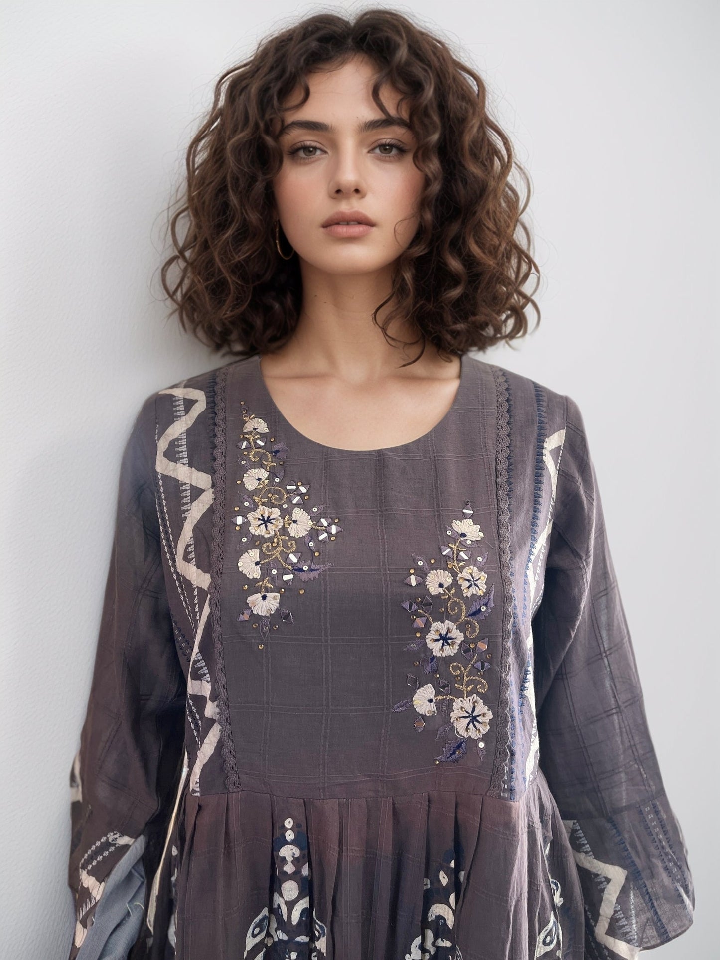 Timeless Gray Geometric Cotton Tunic